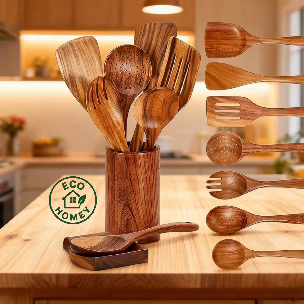 9点 TeakMate™｜ナチュラル素材で安心！木製ツール7本＋トレイ2枚セット