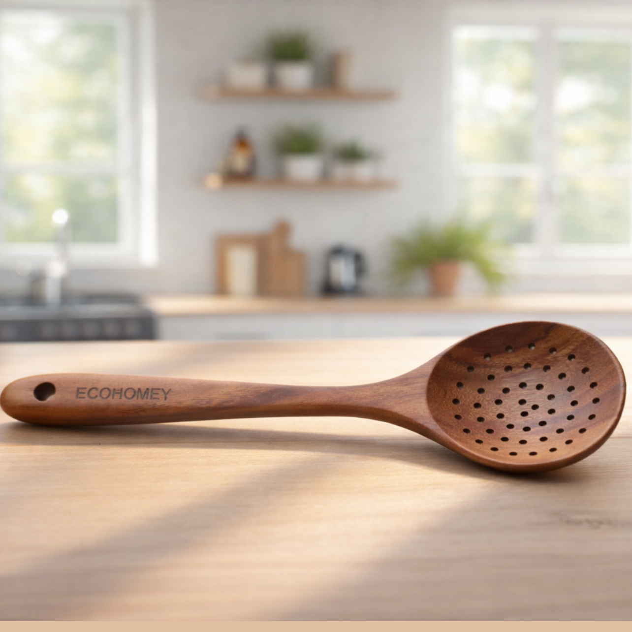 LadleMate™｜すくって水切り一発！便利な穴あき木製レードル