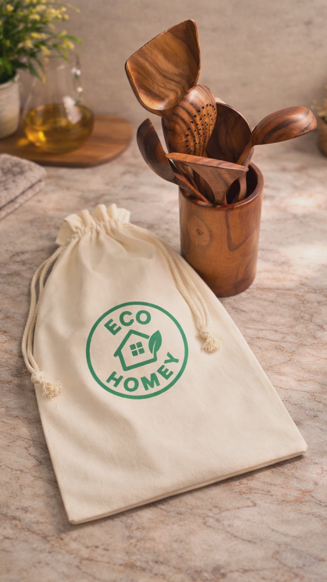 【新品】エコホーミー　天然チーク製カトラリー7点セット　袋付き 商品 – Ecohomey